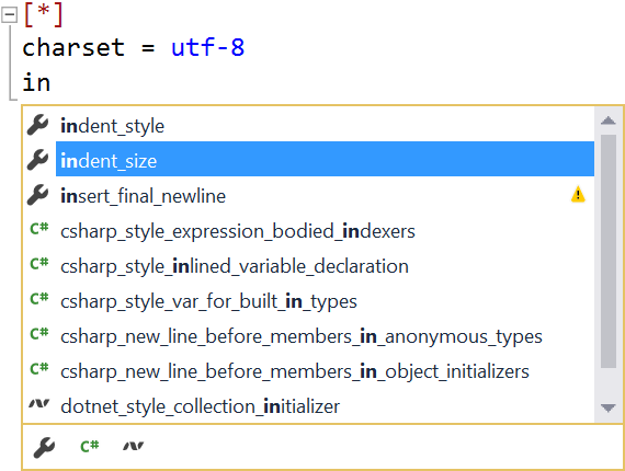 IntelliSense inside of an .EditorConfig file