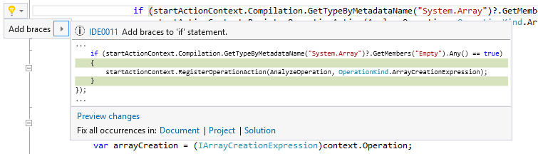 Add Braces code action