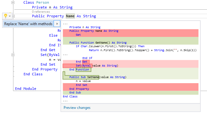 Convert Property to Method code action