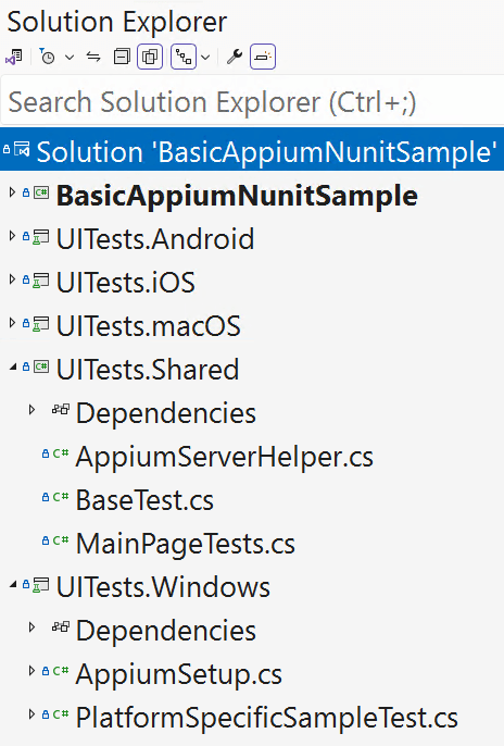 Project structure shown in the Visual Studio Solution Explorer