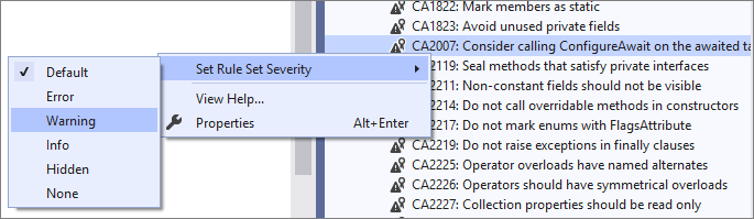 Roslyn Analyzer Rule Set Severity