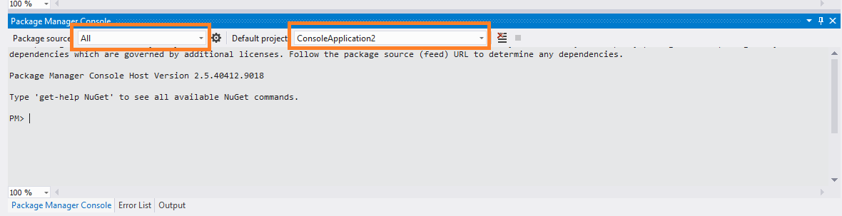 Package Manager Console