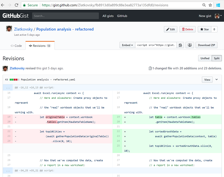Viewing the revision history on GitHub”