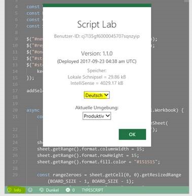 Language choice in the “About” menu