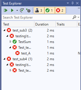 to show the status of test runs in VS