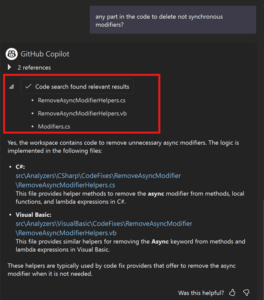 Copilot chat response using semantic search returning semantic matches