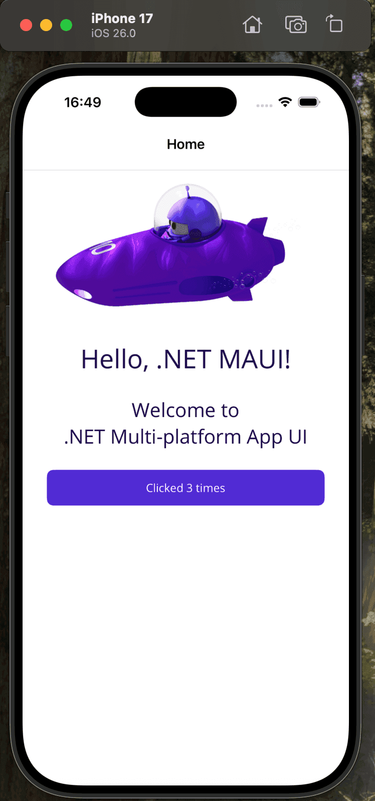.NET MAUI app running in iOS simulator