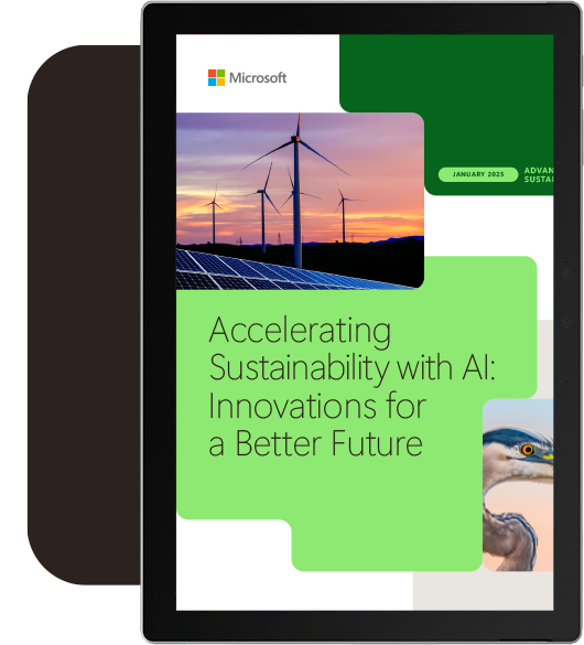 Accelerating Sustainability with AI: Innovations for a Better Future playbook cover inside a tablet.